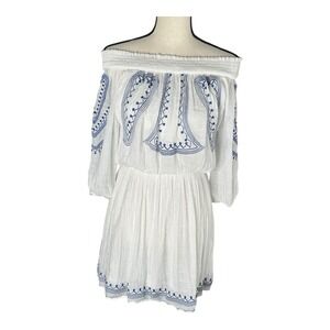 Entro Women Size Small White Off The‎ Shoulder Lined Boho Mini Dress